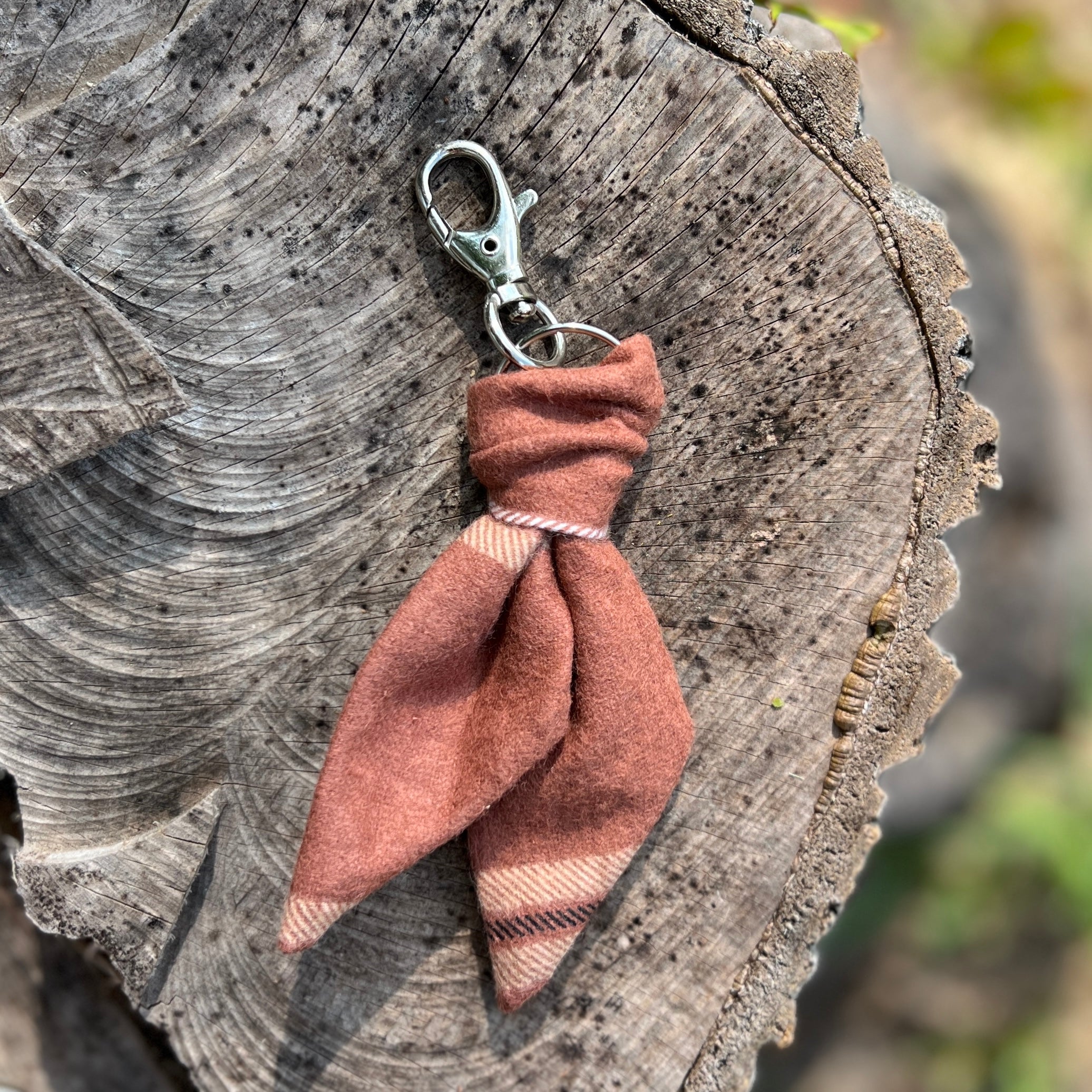 Purse Scarf Mini Key Chain - Brown Flannel Plaid