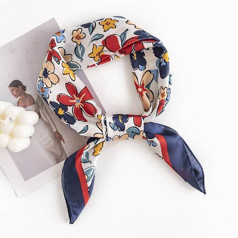 Floral Square Scarf - Silky Navy Floral