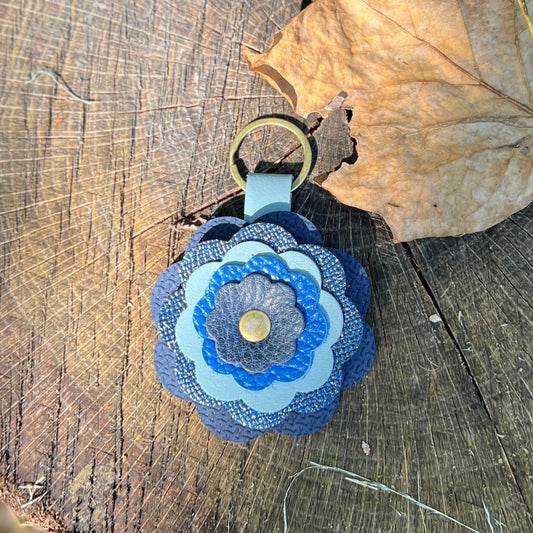 Leather Flower Bag Charm - Shades of Blue