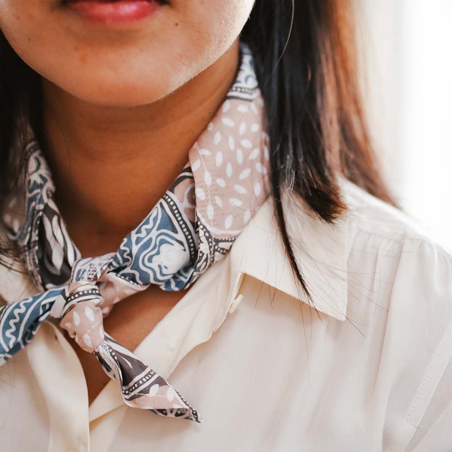 Batik Bandana - Blue, Gray and Tan