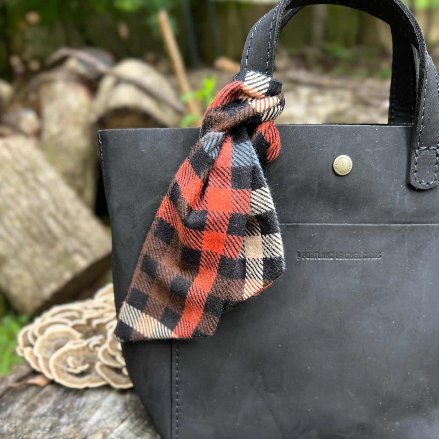 Purse Scarf - Black Plaid Flannel