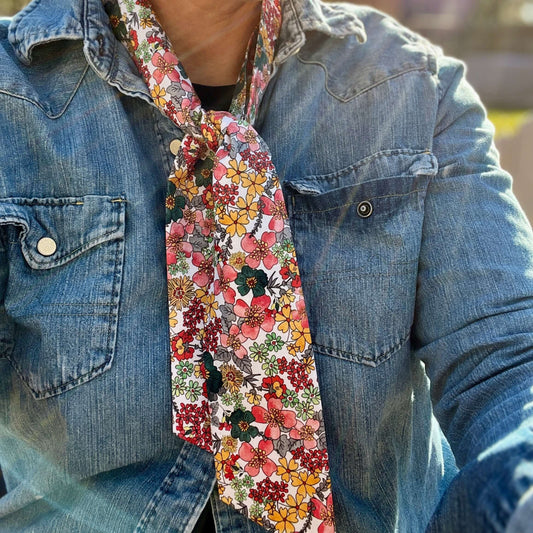 Slim Floral Scarf - Retro Floral Pink