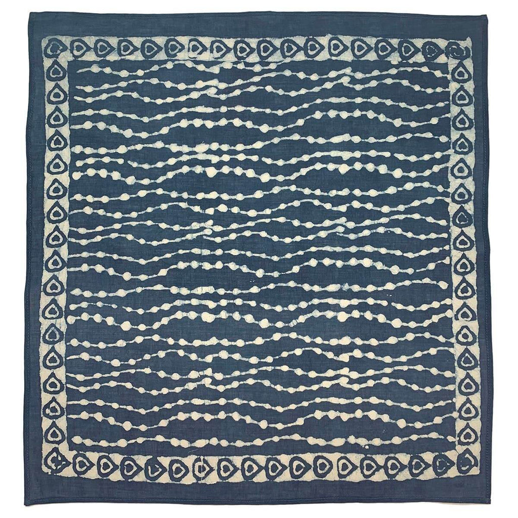 Bandana Square Scarf - Navy Circle Stripes Teardrop Border