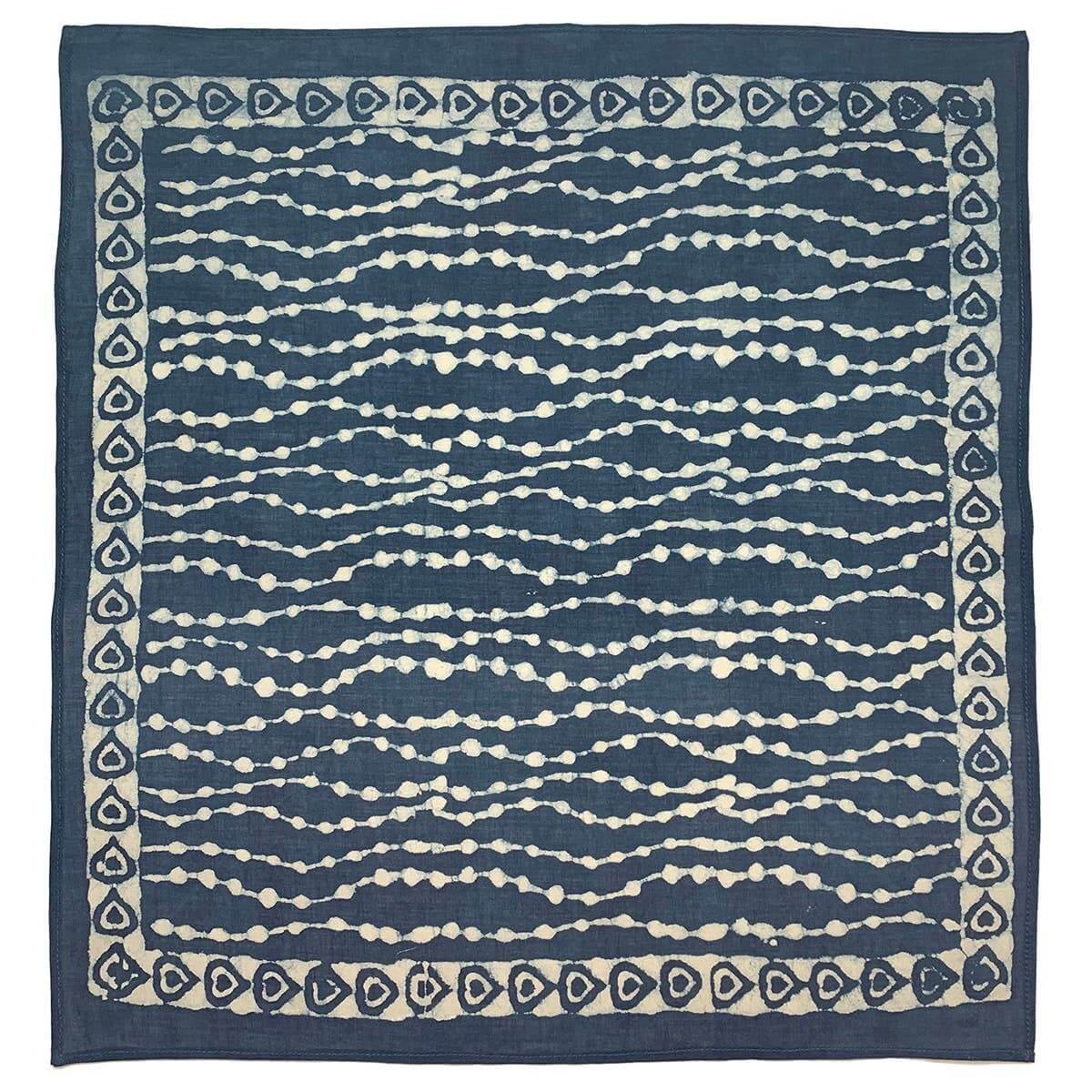 Bandana Square Scarf - Navy Circle Stripes Teardrop Border