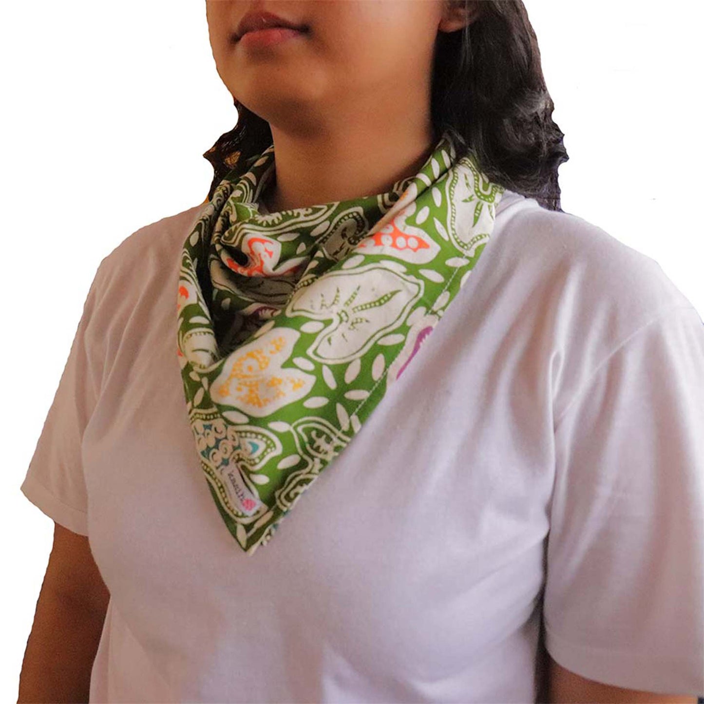 Bandana Scarf - Hand Dyed Batik White Green