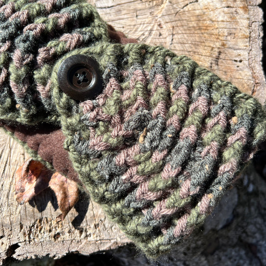 Winter Headband with Fleece Lining - Woodland Stripes in Deep Green and Brown