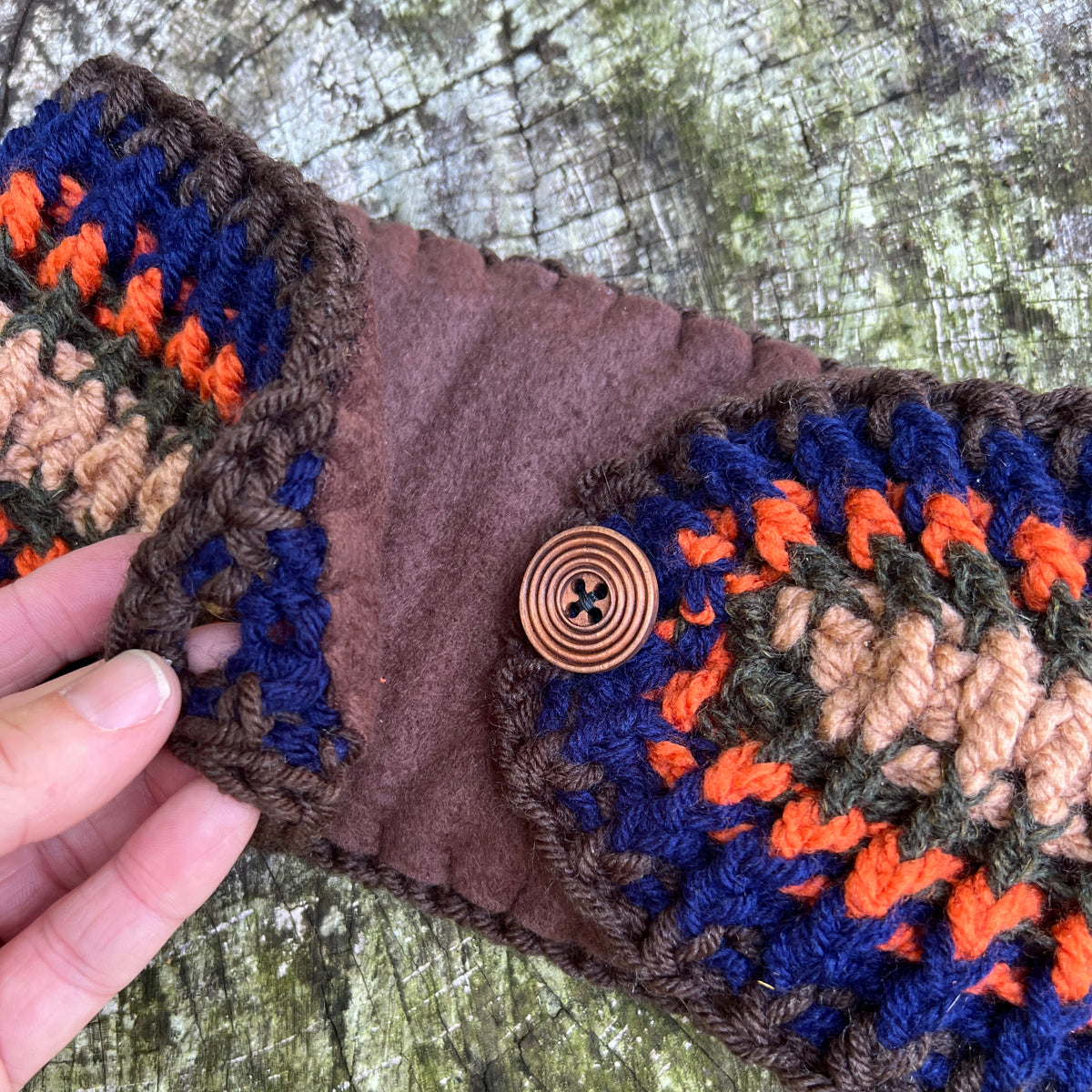 Winter Headband with Fleece Lining - Stripes in Brown, Orange, Navy and Green