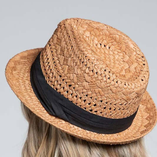Fedora Style Sun Hat - Light Brown