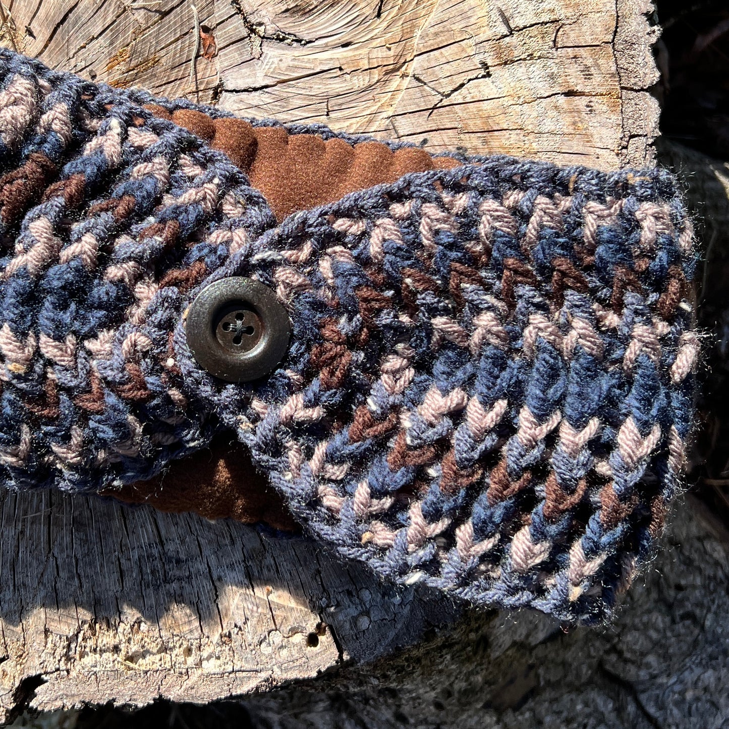 Winter Headband with Fleece Lining - Stripes in Brown and Blue