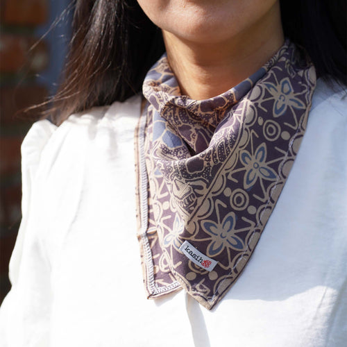 Batik Bandana - Gray Blue Spotted Flower