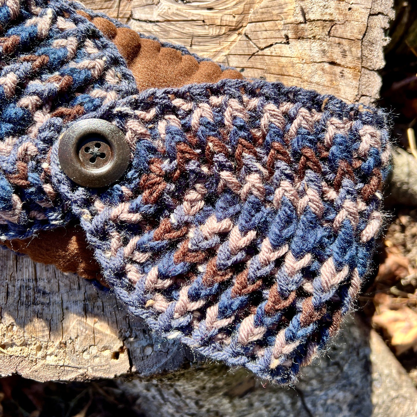 Winter Headband with Fleece Lining - Stripes in Brown and Blue