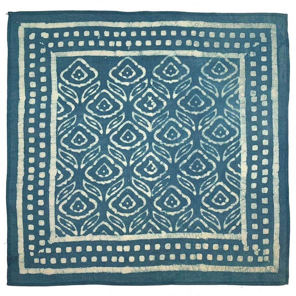 Bandana Square Scarf - Indigo Floral Leaves Square Border