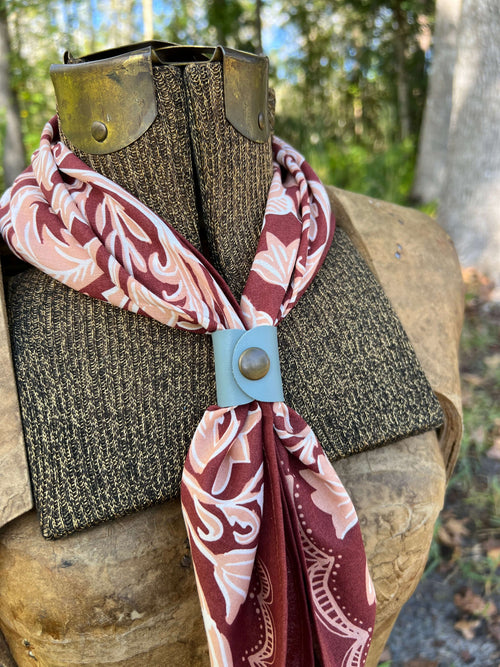 Bandana Cotton Scarf No. 138 Agatha Bandana styled as a neckerchief on a mannequin, featuring rich floral prints.