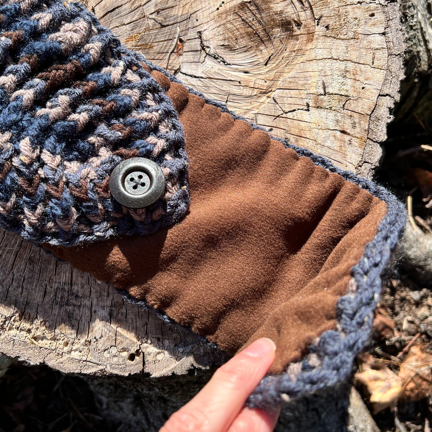 Winter Headband with Fleece Lining - Stripes in Brown and Blue