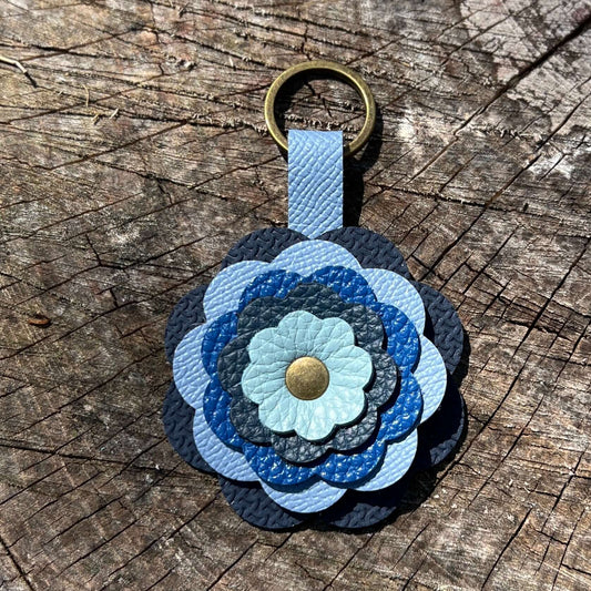 Blue Leather Flower Bag Charm and key chain
