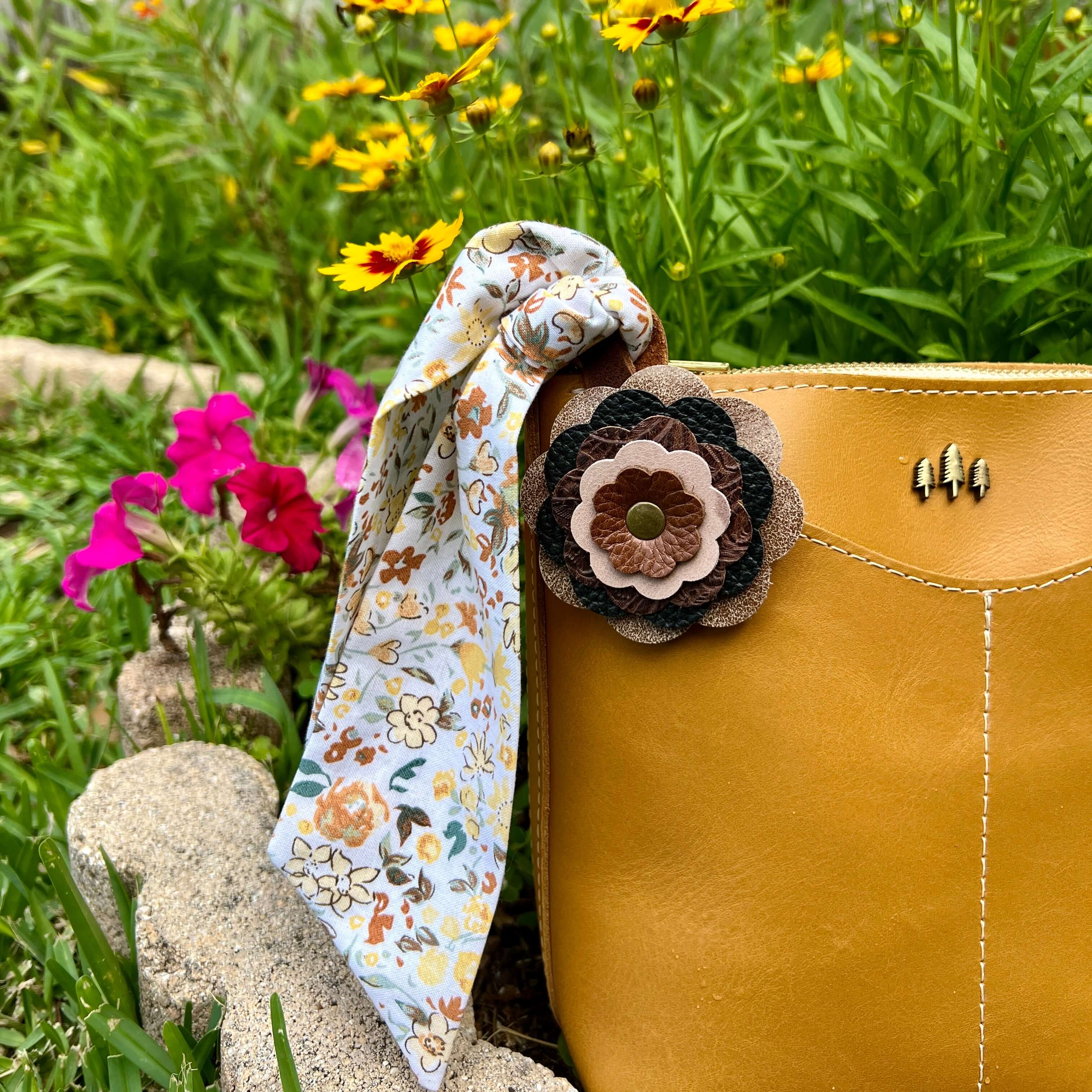 Leather Flower Bag Charm - Shades of Brown and Black