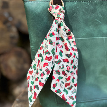 Christmas stocking print purse scarf on green tote