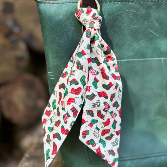 Christmas stocking print purse scarf on green tote