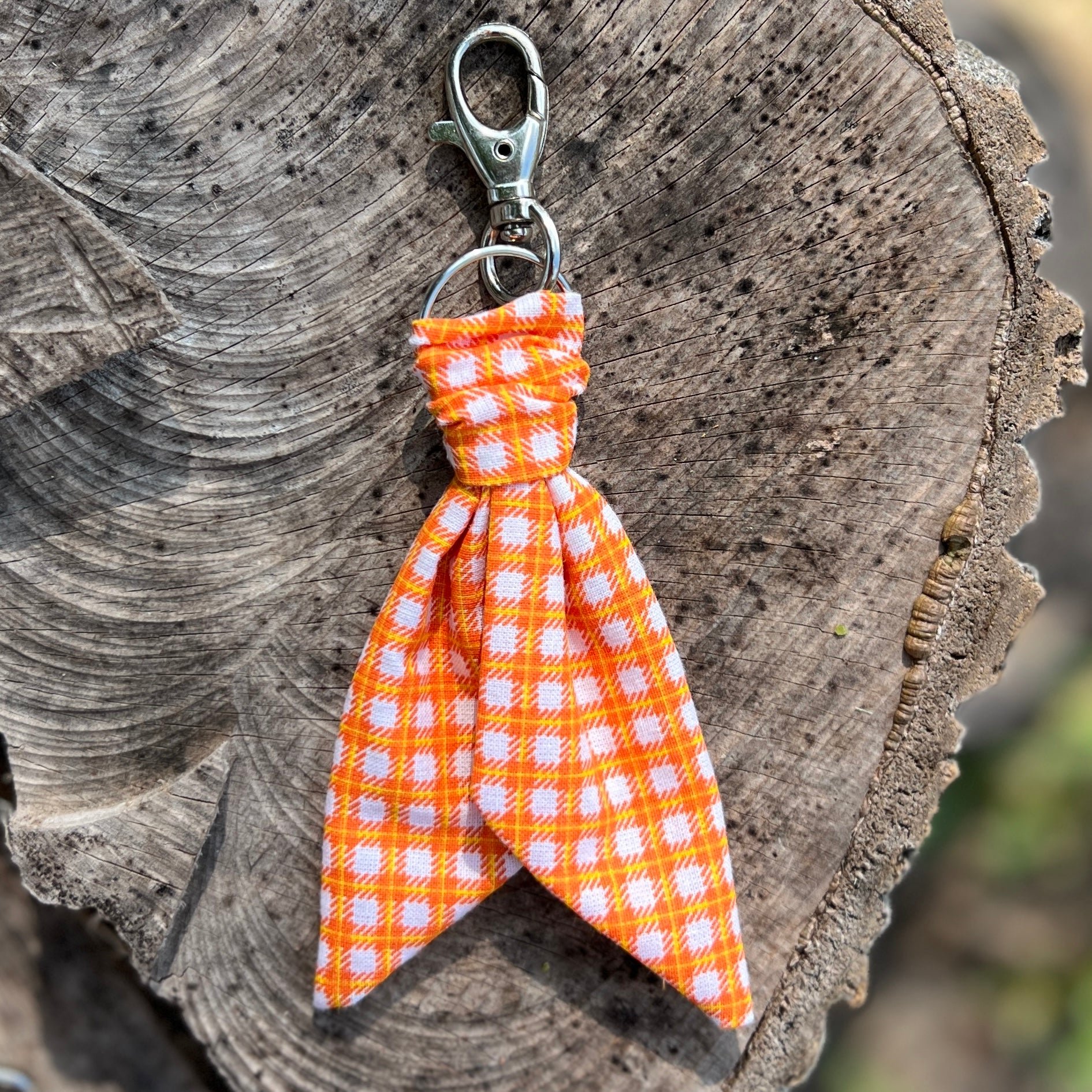 Purse Scarf Mini Key Chain - Orange Fall Plaid
