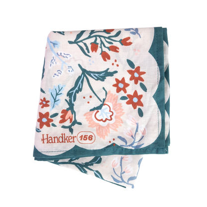 Floral patterned handkerchief with 'Handker 156' branding on a white background