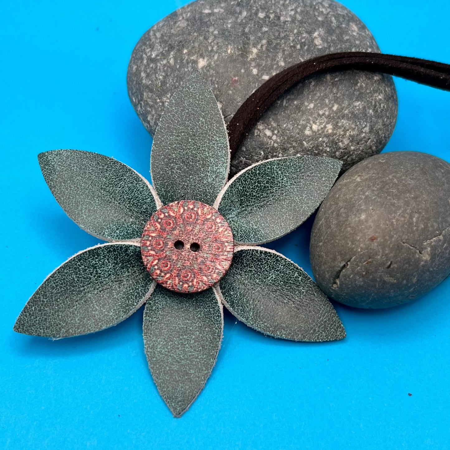 green leather flower purse charm