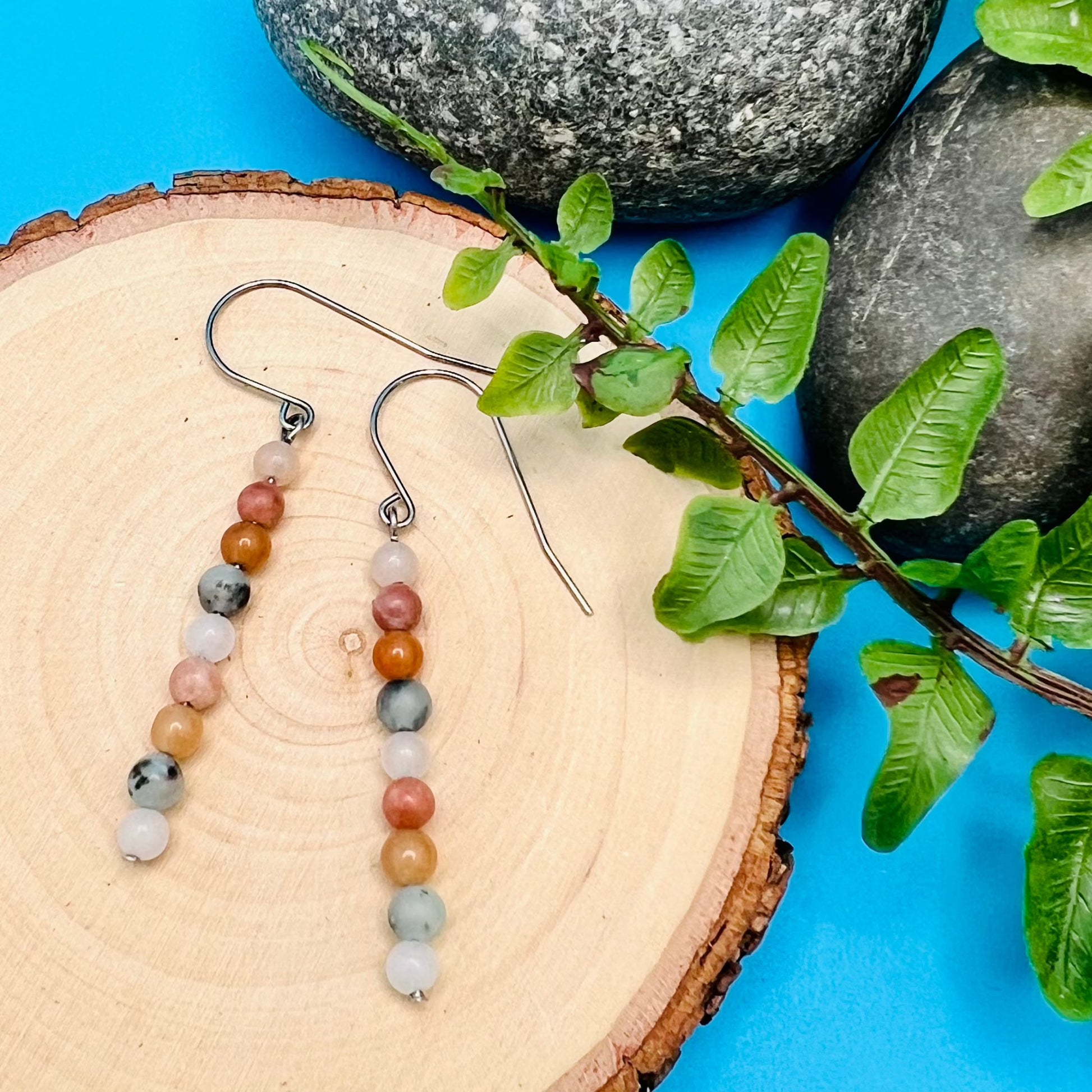linear stick earrings in pastel jasper and adventurine