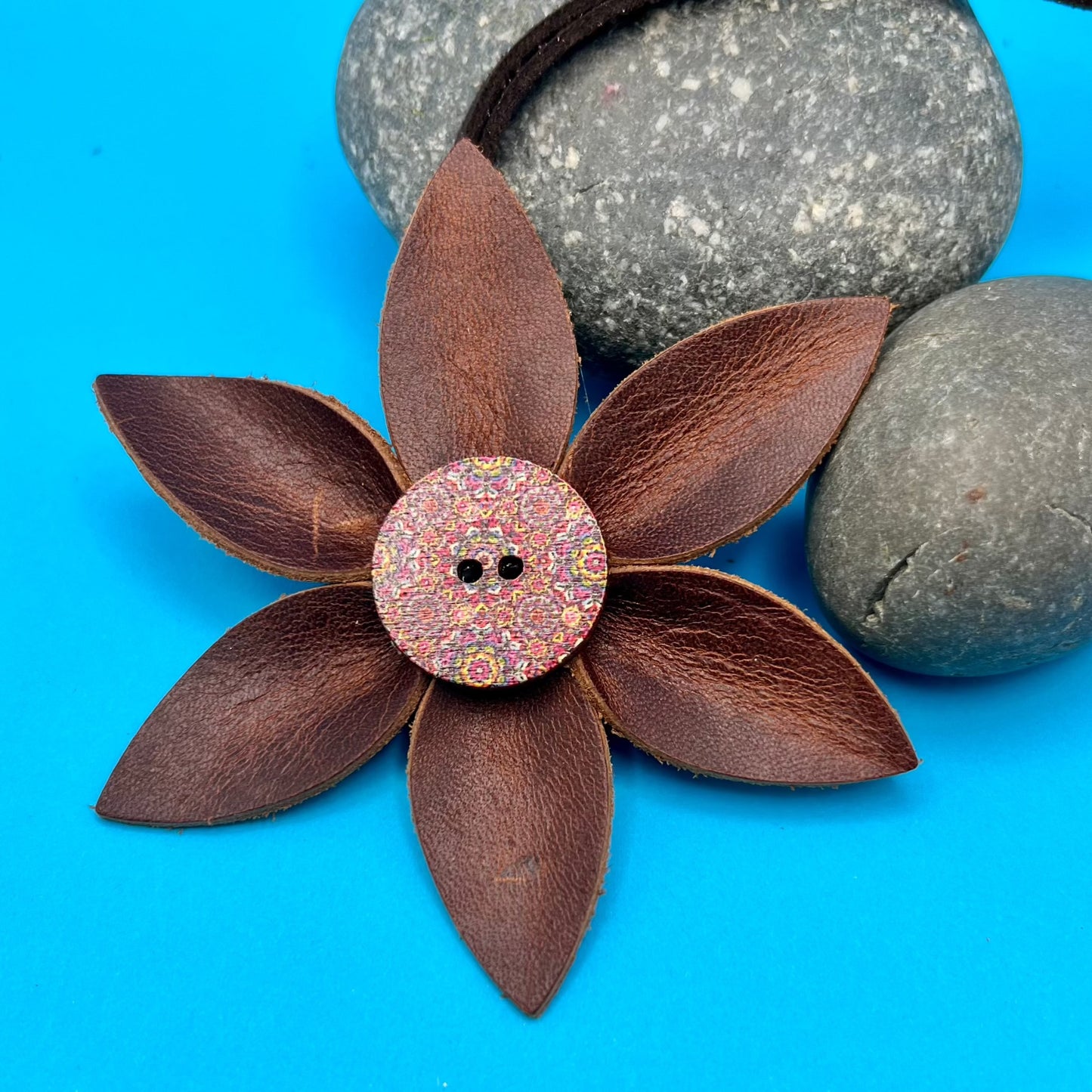 brown leather flower purse charm