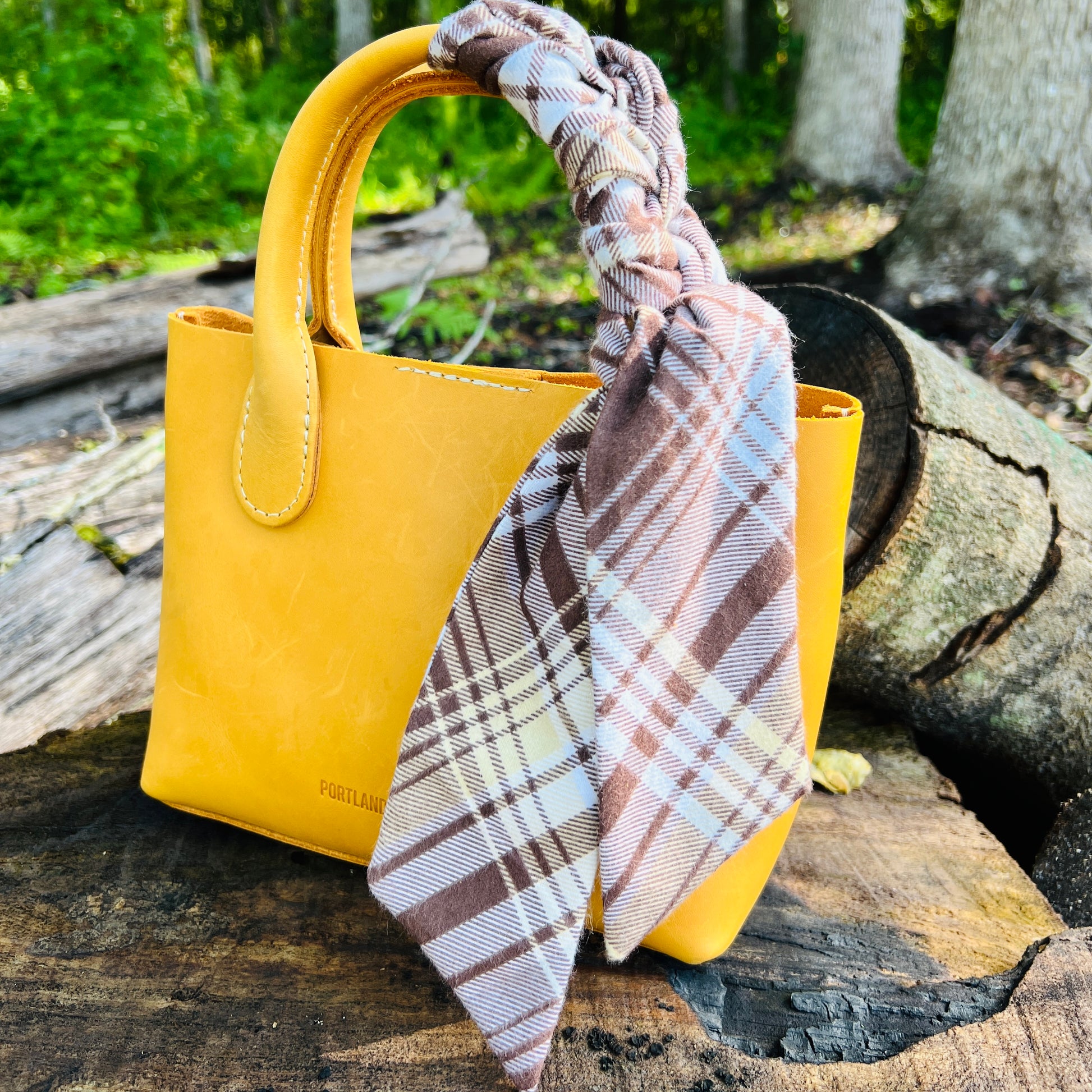 brown plaid flannel purse scarf