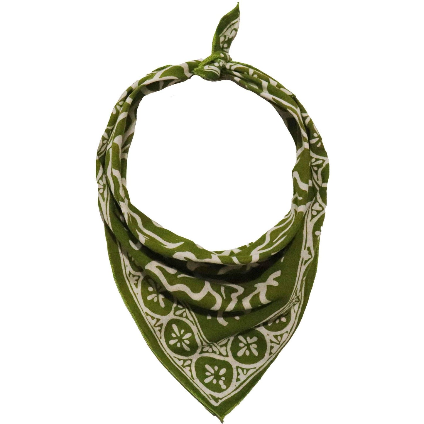 Green bandana with white pattern on a white background