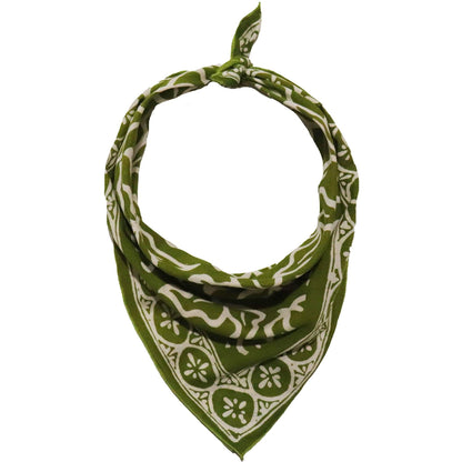 Green bandana with white pattern on a white background