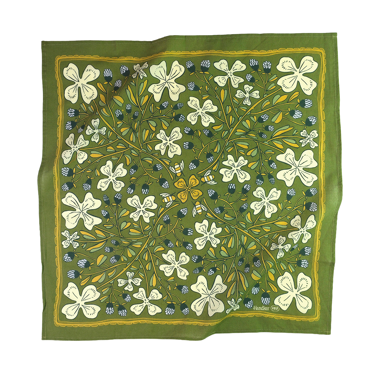 Green floral patterned fabric on a white background