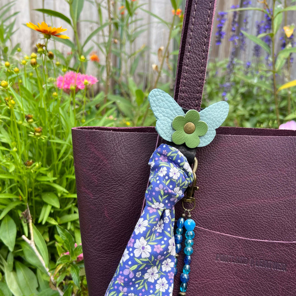 Purse Charm Holder - Butterfly in Green and Light Blue