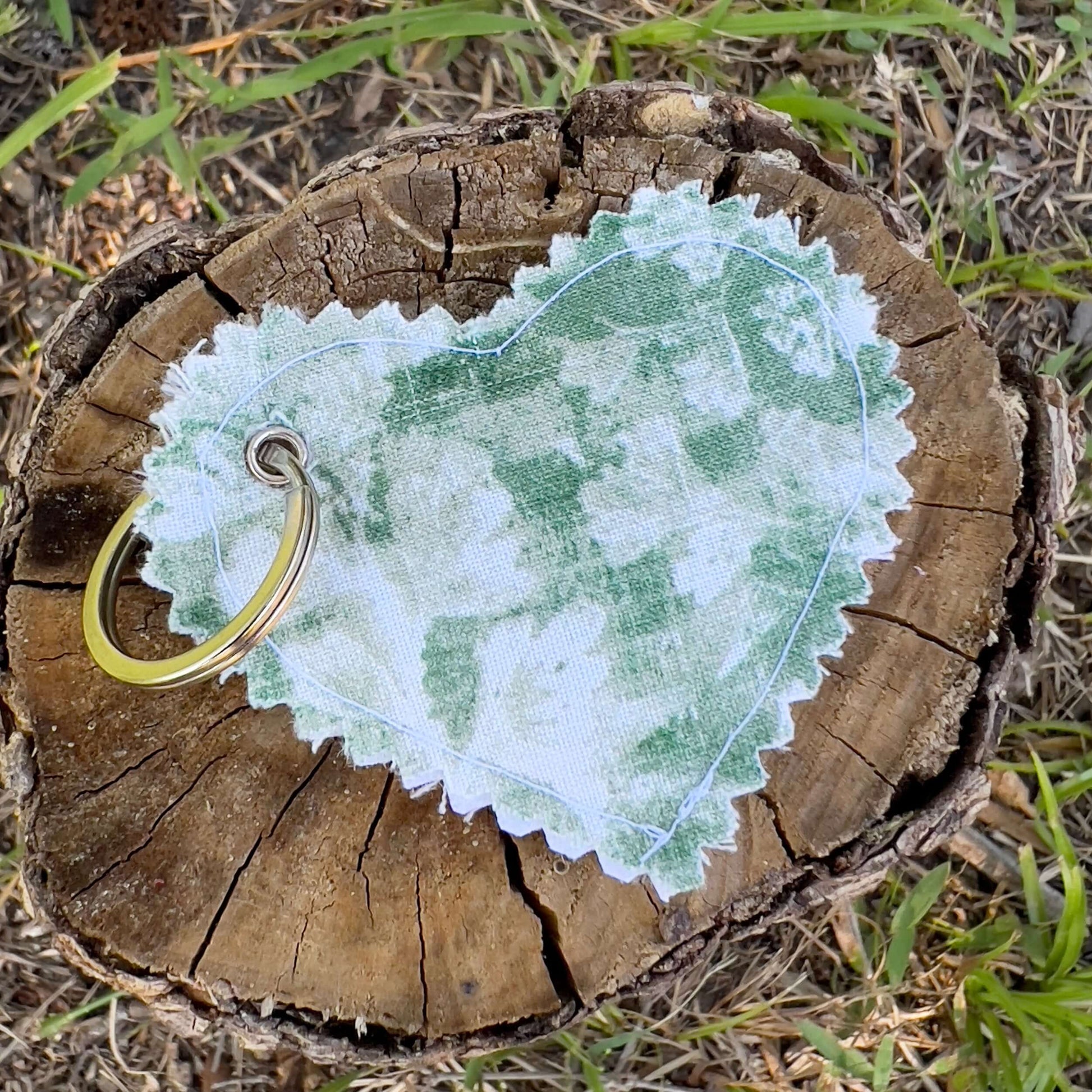 Heart Bag Charm - Green Leaves