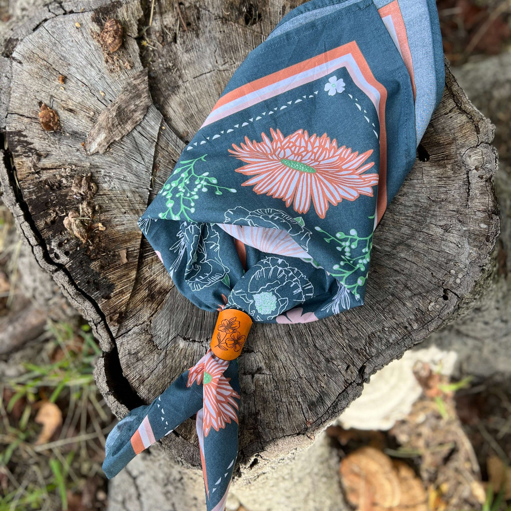 Calendula Blossom Bandana - 100% Cotton - Hand Printed Blue