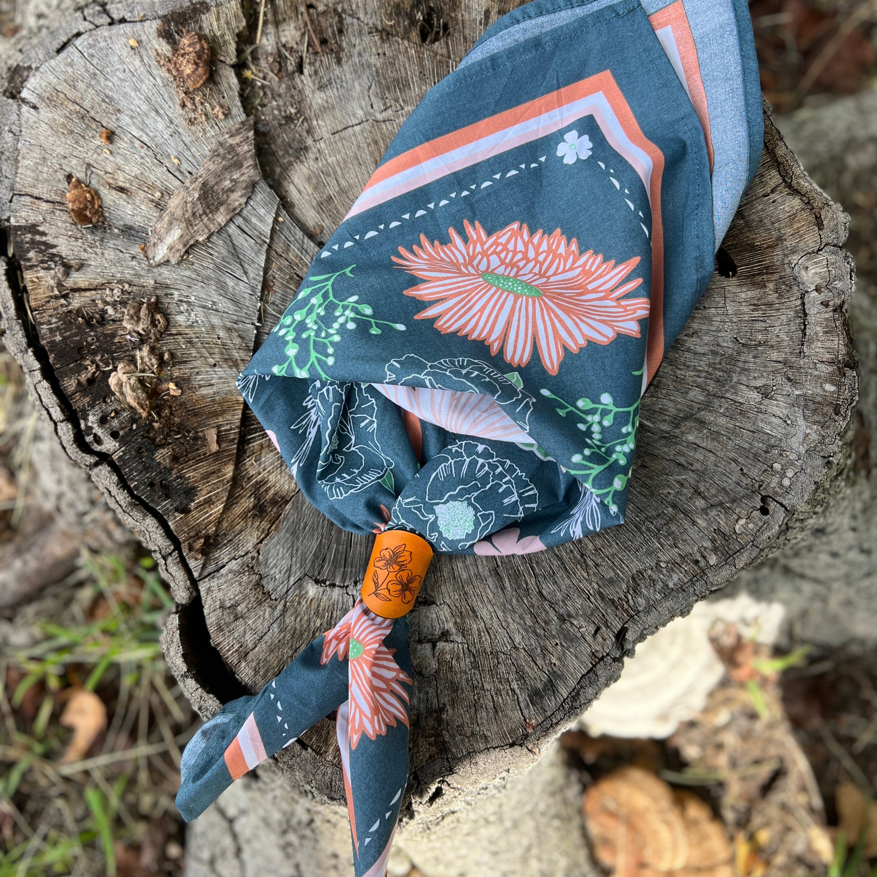 Calendula Blossom Bandana - 100% Cotton - Hand Printed Blue