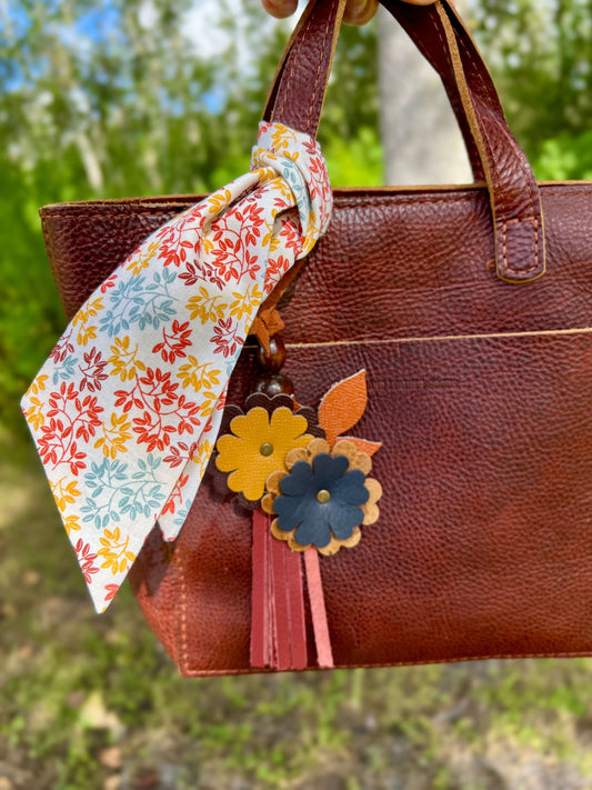Fall Flowers Leather Tassel Bag Charm