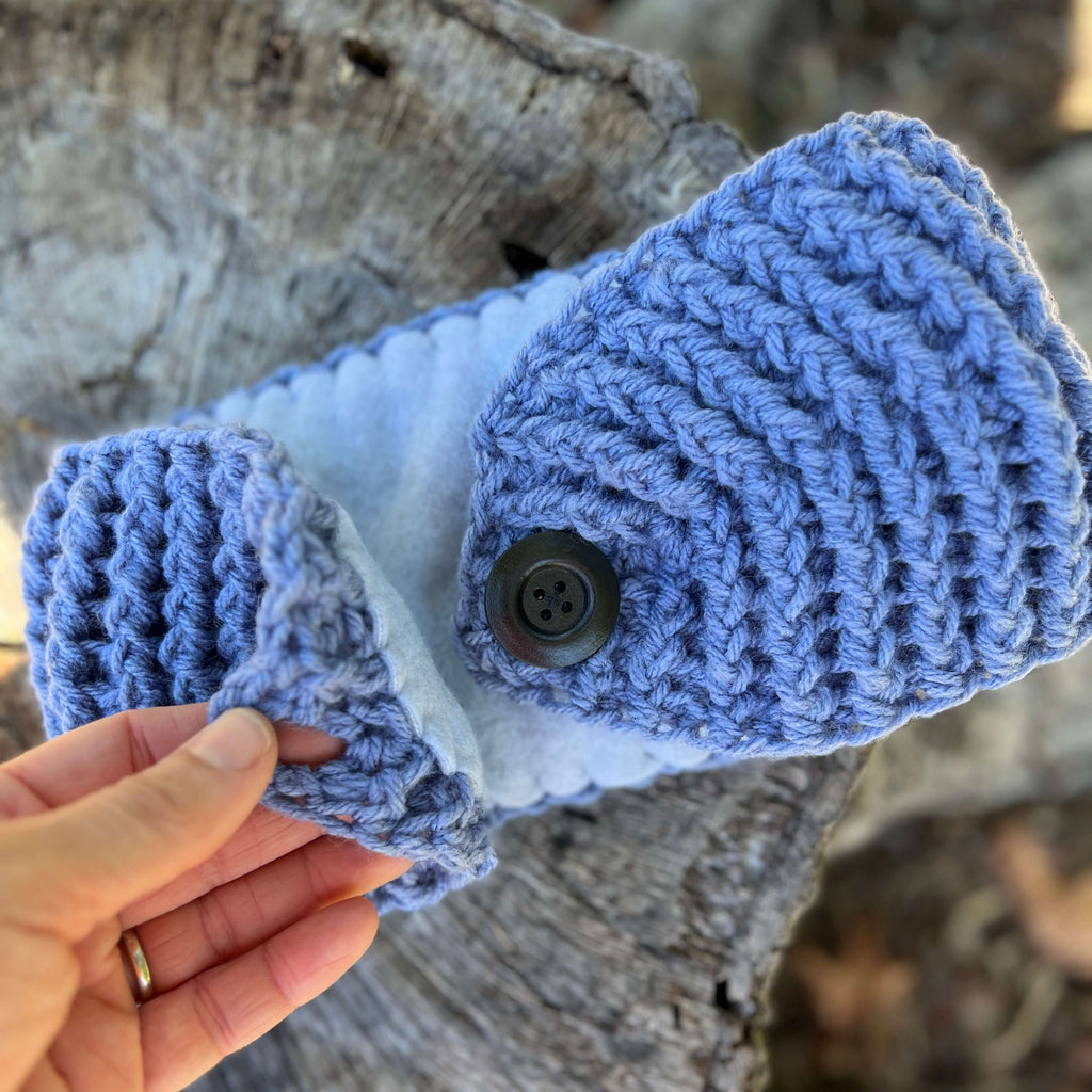 Winter Headband with Fleece Lining and Working Button - Denim Blue