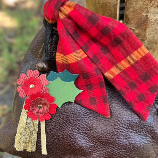 Christmas Flowers and Tassel Leather Purse Charm