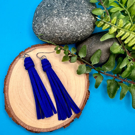 cobalt blue faux suede tassel earrings