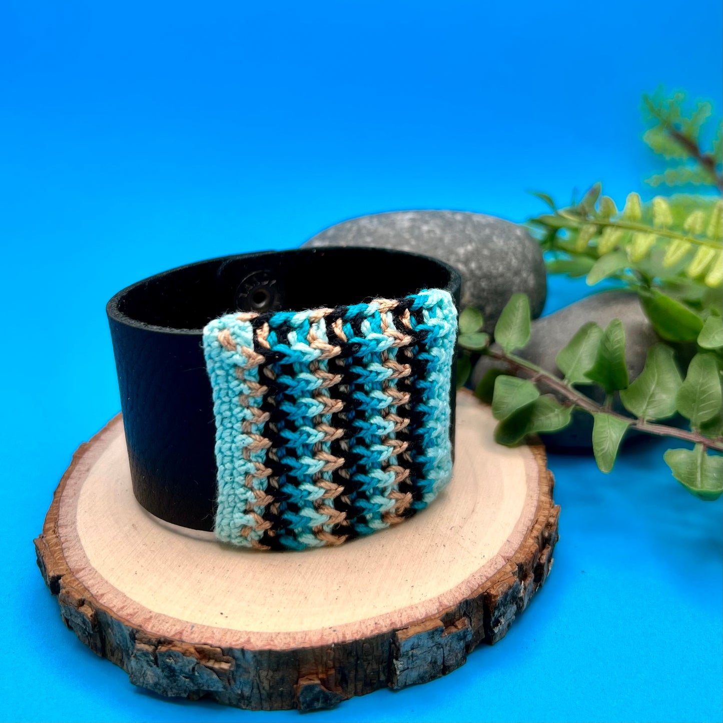 Leather Cuff Bracelet with Crochet