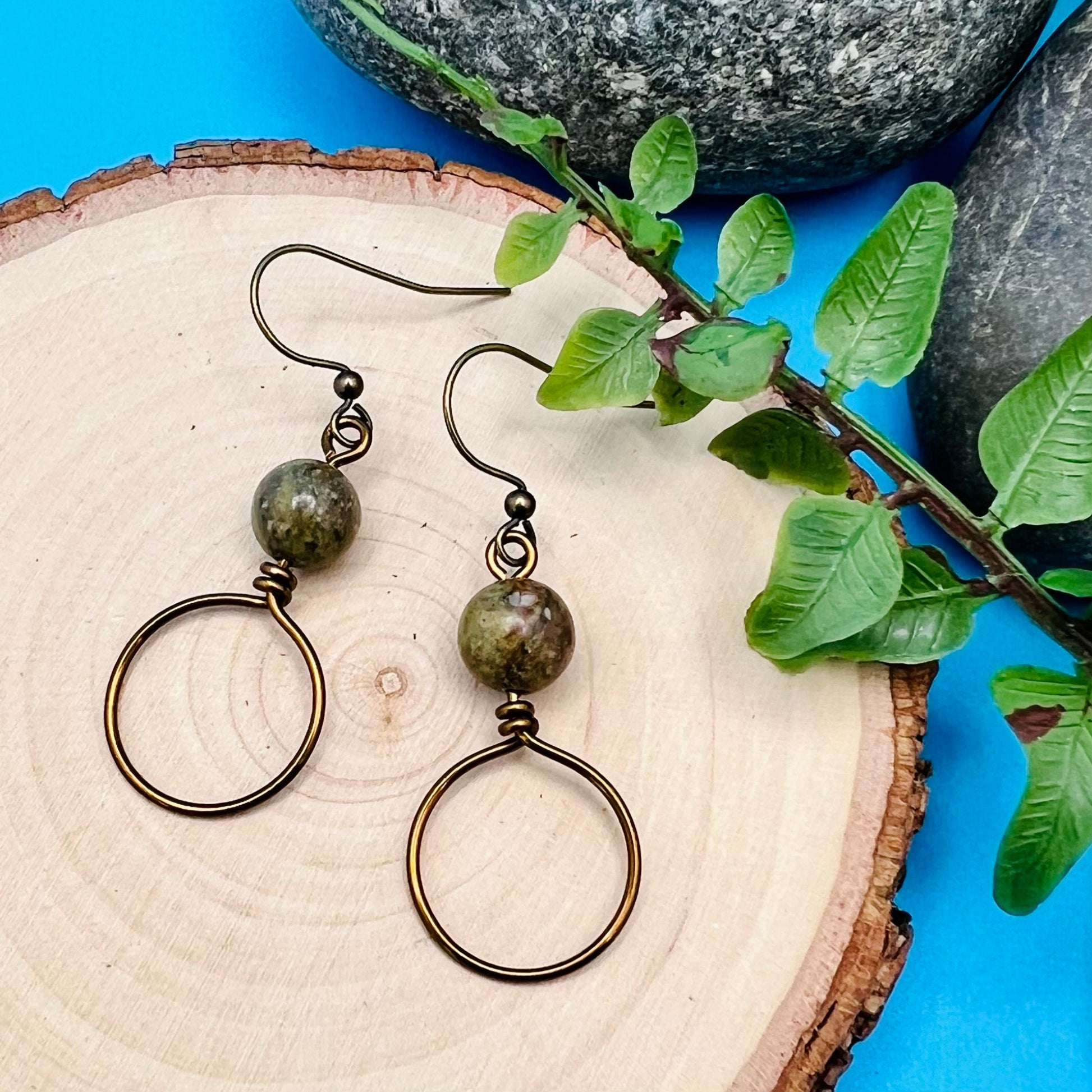 vintage bronze hoop earrings with autumn jasper