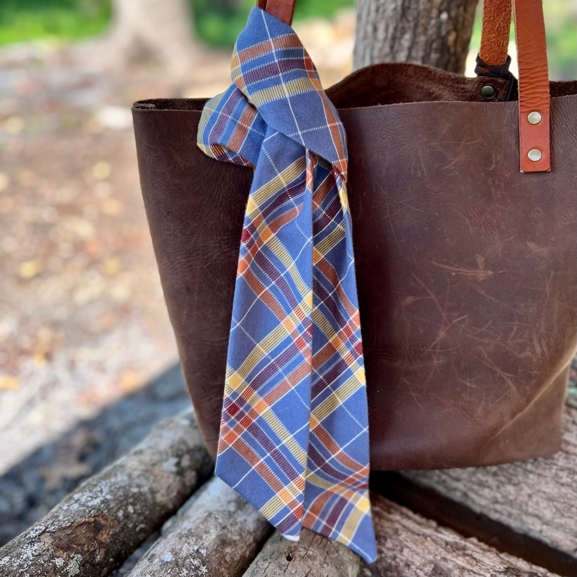 blue plaid flannel skinny scarf for purse