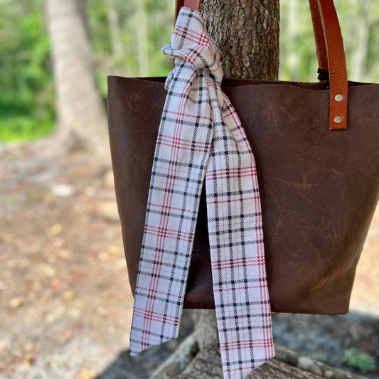 CREAM, BLACK AND RED PLAID FLANNEL SKINNY SCARF FOR PURSE