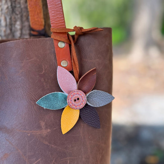 genuine leather multi color flower purse charm