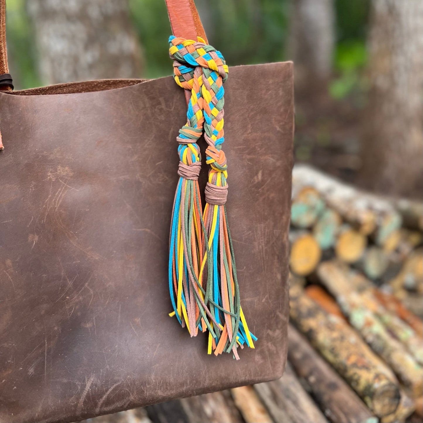 multi color braided tassel bag charm