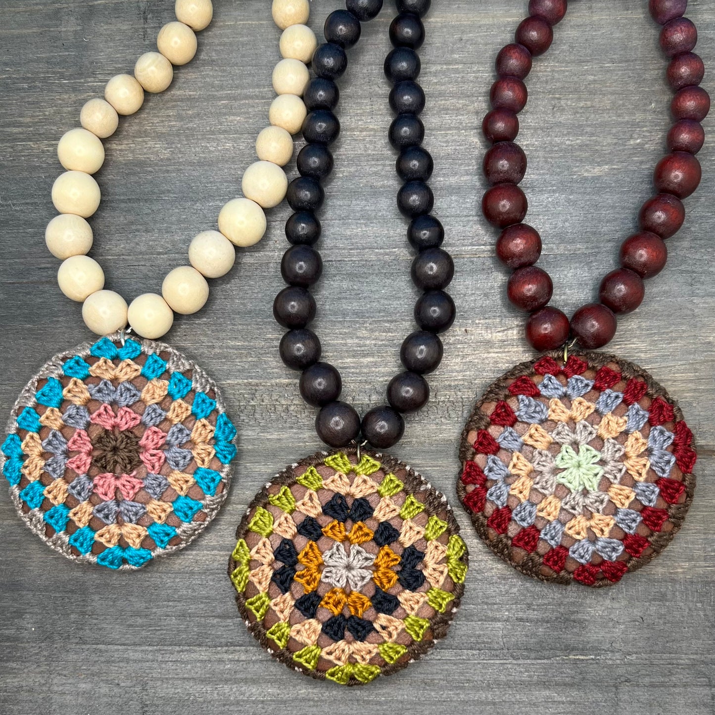 Retro Crocheted Square Pendant Necklace