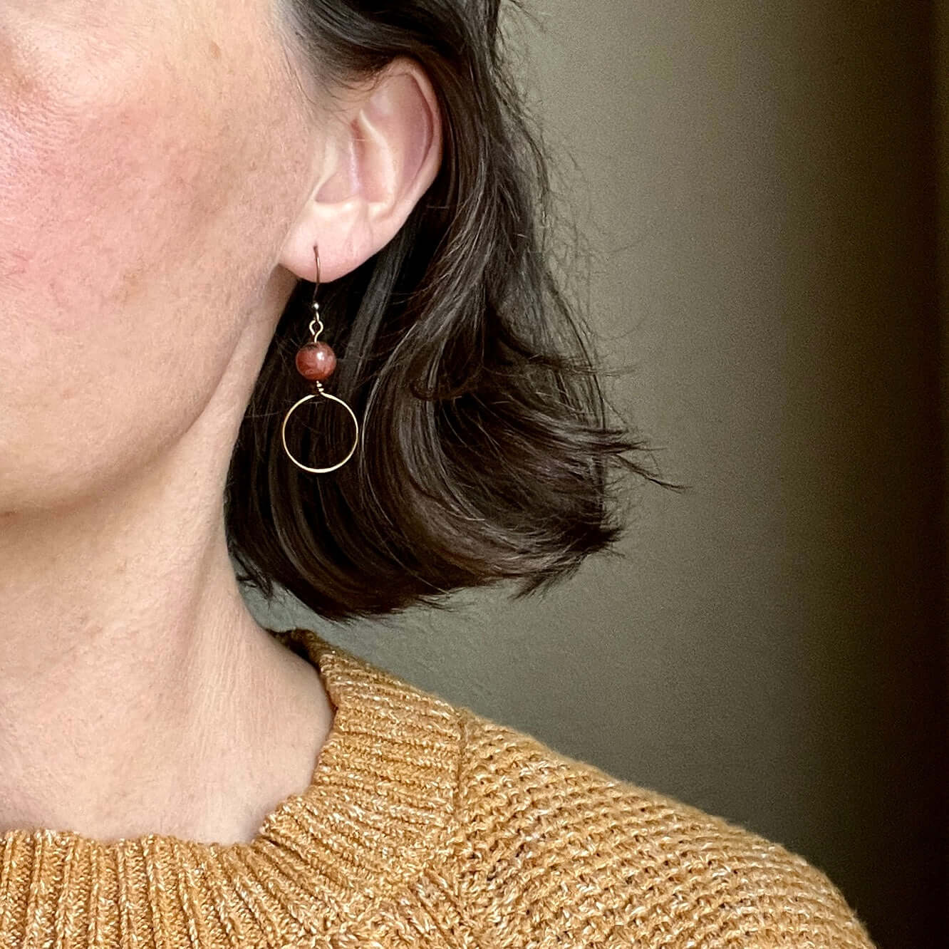 Dangle Hoop Earrings in Vintage Bronze with Autumn Jasper
