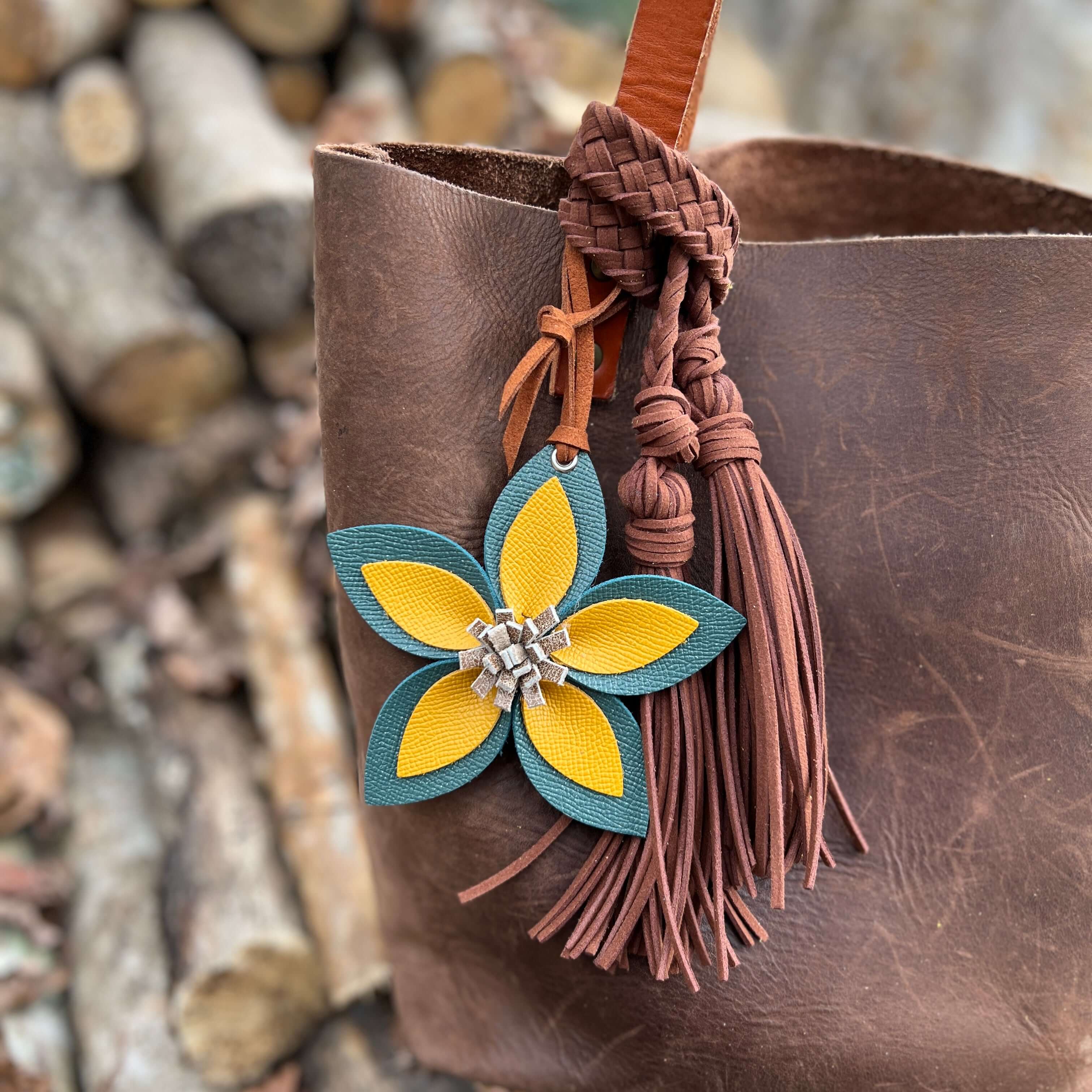 Leather Purse Charm Large Flower with Loop lindsaystreemdesigns