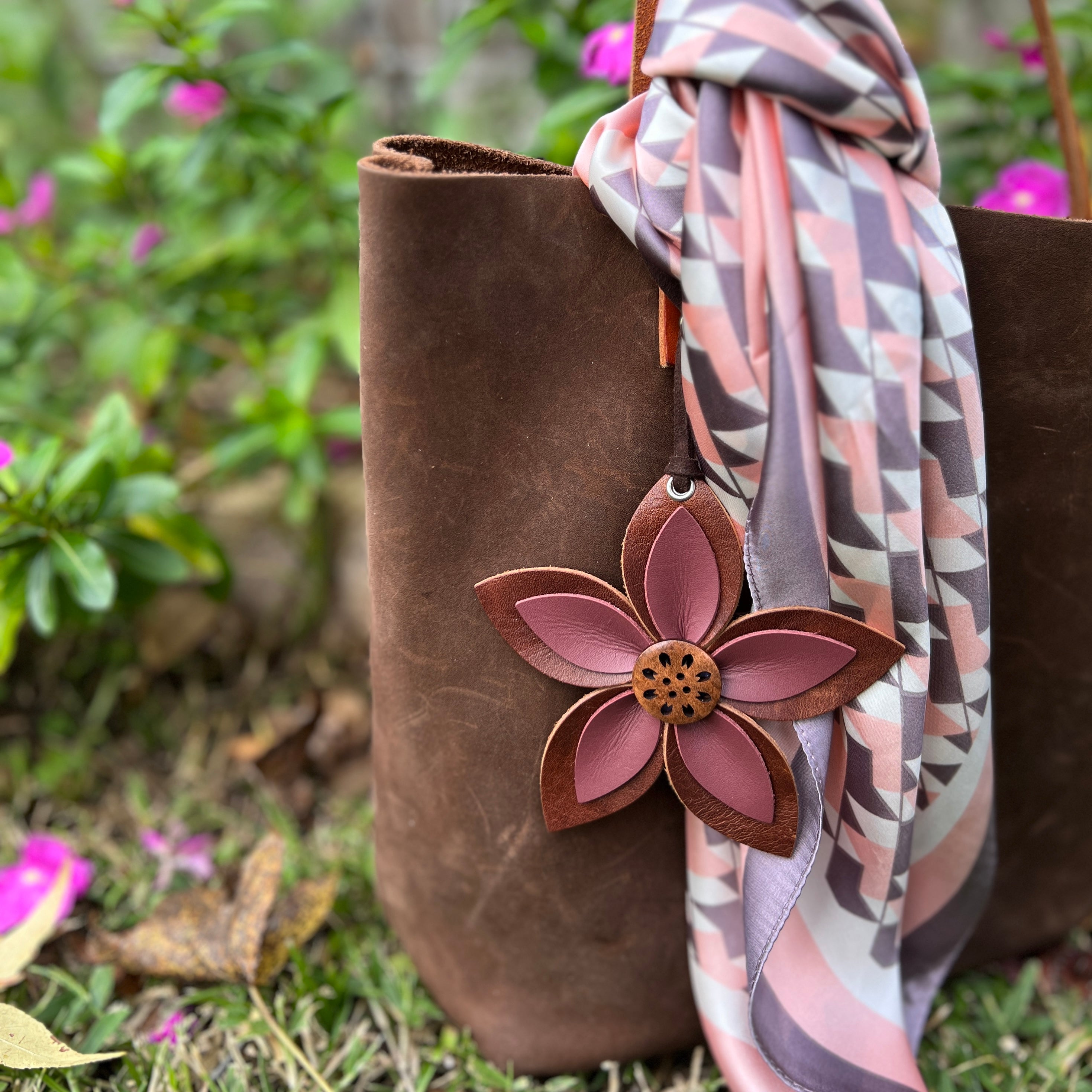 Leather Purse Charm Large Flower with Loop lindsaystreemdesigns