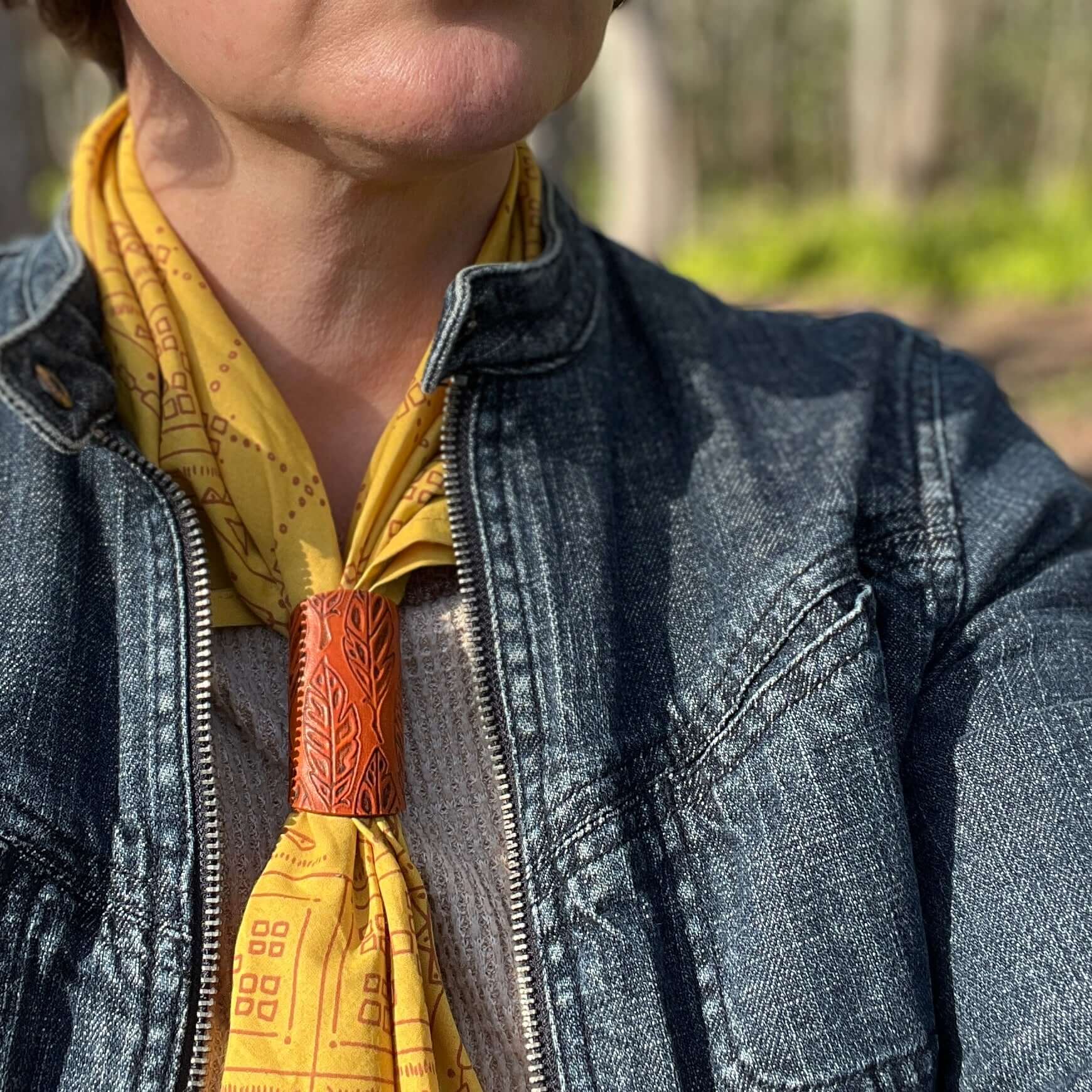 Bandana Slide - Embossed Leather in Saddle Tan - Discontinued styles